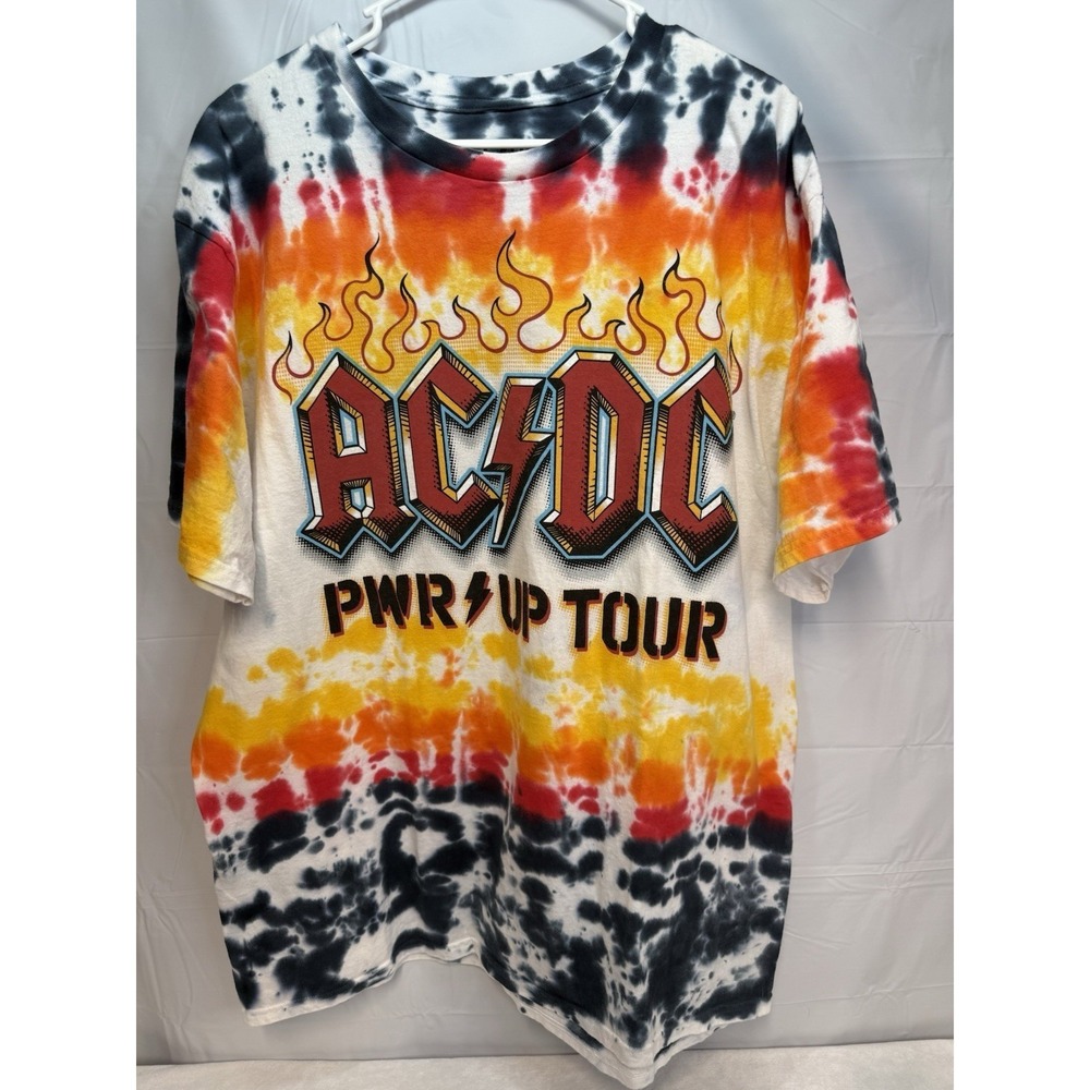 ACDC PWR/UP Tour 2025 Tie Dye Concert T-Shirt Flames Rock Band Tee Mens XL